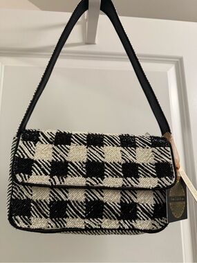 Black & White Check Beaded Shoulder Bag - Women